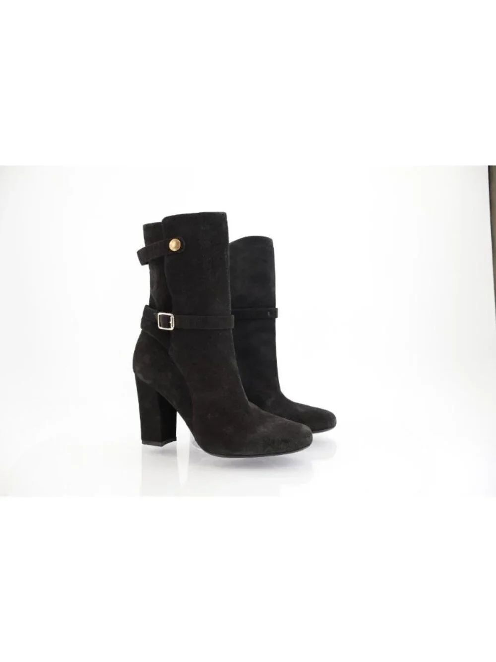 Theory Jodhpur Size 8.5 Mid Calf Black Suede Heeled Ankle Boots Booties Strap